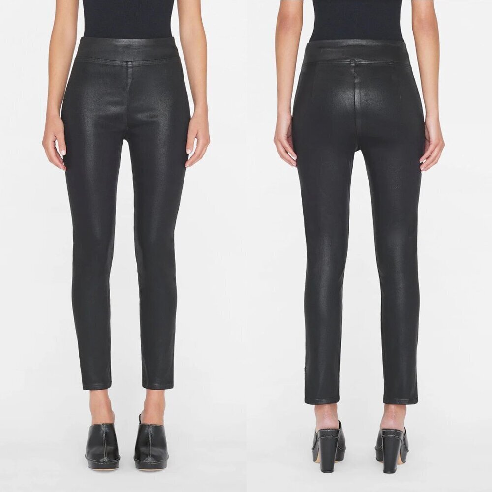Frame Jet Set Skinny Crop Slit Noir Coated Jeans Size 2
